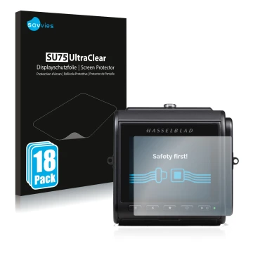 Parte frontale di una confezione del prodotto con il logo del marchio Savvies. Accanto è raffigurato il dispositivo Hasselblad