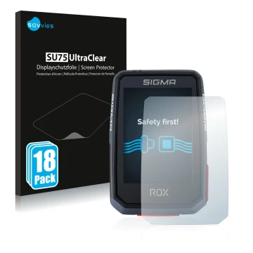 Parte frontale di una confezione del prodotto con il logo del marchio Savvies. Accanto è raffigurato il dispositivo Sigma ROX 