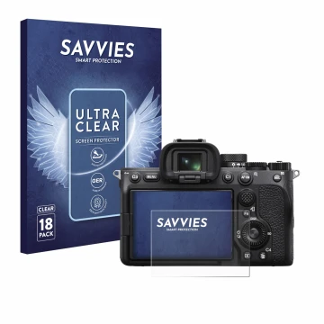 Parte frontale di una confezione del prodotto con il logo del marchio Savvies. Accanto è raffigurato il dispositivo Sony Alpha