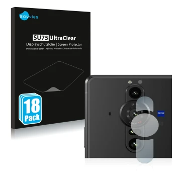 Parte frontale di una confezione del prodotto con il logo del marchio Savvies. Accanto è raffigurato il dispositivo Sony Xperi