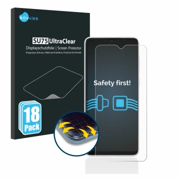Parte frontale di una confezione del prodotto con il logo del marchio Savvies. Accanto è raffigurato il dispositivo Samsung Ga