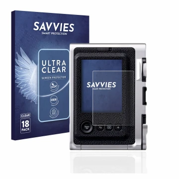 Parte frontale di una confezione del prodotto con il logo del marchio Savvies. Accanto è raffigurato il dispositivo Fujifilm I