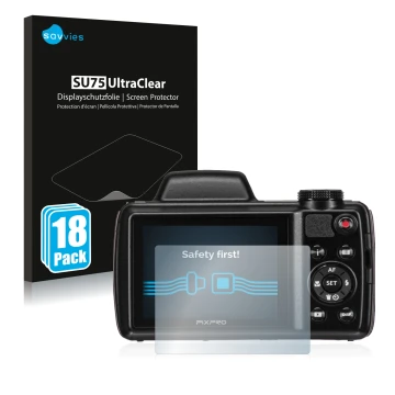 Parte frontale di una confezione del prodotto con il logo del marchio Savvies. Accanto è raffigurato il dispositivo Kodak Pixp