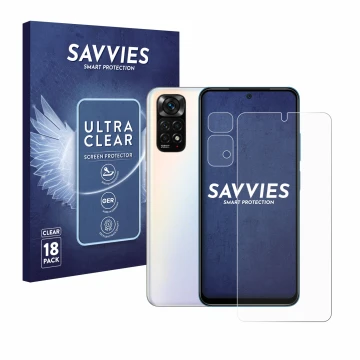 Parte frontale di una confezione del prodotto con il logo del marchio Savvies. Accanto è raffigurato il dispositivo Xiaomi Red