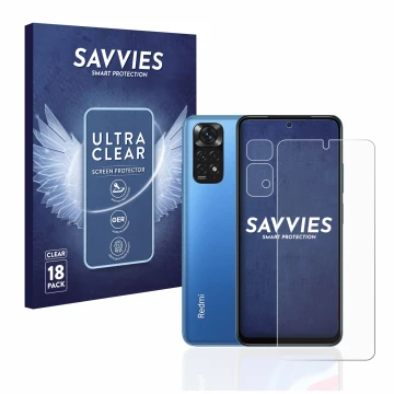 Parte frontale di una confezione del prodotto con il logo del marchio Savvies. Accanto è raffigurato il dispositivo Xiaomi Red