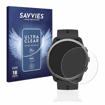 Parte frontale di una confezione del prodotto con il logo del marchio Savvies. Accanto è raffigurato il dispositivo Suunto 5 P