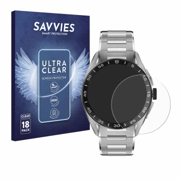 Parte frontale di una confezione del prodotto con il logo del marchio Savvies. Accanto è raffigurato il dispositivo TAG Heuer 