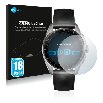 Parte frontale di una confezione del prodotto con il logo del marchio Savvies. Accanto è raffigurato il dispositivo TAG Heuer 