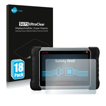 Parte frontale di una confezione del prodotto con il logo del marchio Savvies. Accanto è raffigurato il dispositivo Autel Maxi