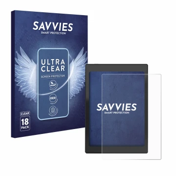 Parte frontale di una confezione del prodotto con il logo del marchio Savvies. Accanto è raffigurato il dispositivo Boox Nova 