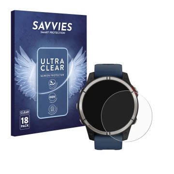Parte frontale di una confezione del prodotto con il logo del marchio Savvies. Accanto è raffigurato il dispositivo Garmin qua