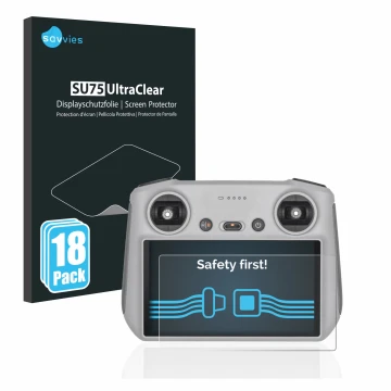 Parte frontale di una confezione del prodotto con il logo del marchio Savvies. Accanto è raffigurato il dispositivo DJI RC Con