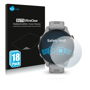 Parte frontale di una confezione del prodotto con il logo del marchio Savvies. Accanto è raffigurato il dispositivo Garmin For