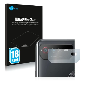 Parte frontale di una confezione del prodotto con il logo del marchio Savvies. Accanto è raffigurato il dispositivo ASUS ROG P