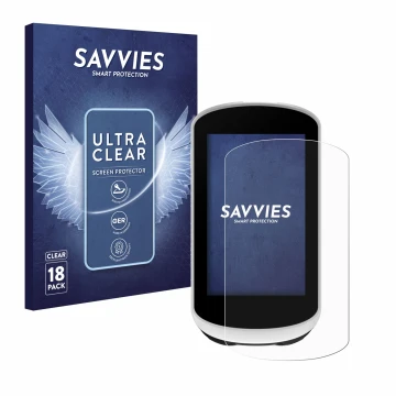 Parte frontale di una confezione del prodotto con il logo del marchio Savvies. Accanto è raffigurato il dispositivo Garmin Edg