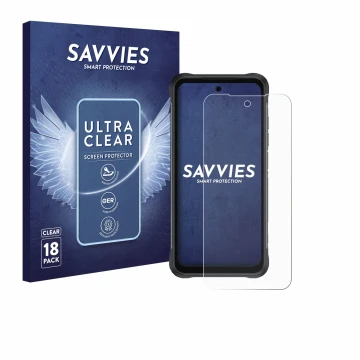 Parte frontale di una confezione del prodotto con il logo del marchio Savvies. Accanto è raffigurato il dispositivo Umidigi Bi
