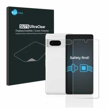 Parte frontale di una confezione del prodotto con il logo del marchio Savvies. Accanto è raffigurato il dispositivo Google Pix