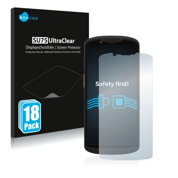 Parte frontale di una confezione del prodotto con il logo del marchio Savvies. Accanto è raffigurato il dispositivo Zebra TC58