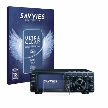 Parte frontale di una confezione del prodotto con il logo del marchio Savvies. Accanto è raffigurato il dispositivo Yaesu FT-7
