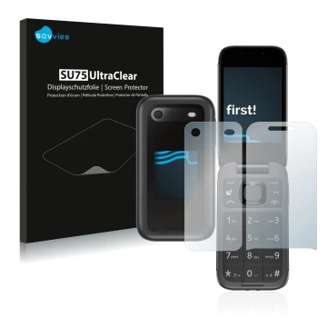 Parte frontale di una confezione del prodotto con il logo del marchio Savvies. Accanto è raffigurato il dispositivo Nokia 2660