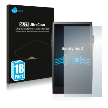 Parte frontale di una confezione del prodotto con il logo del marchio Savvies. Accanto è raffigurato il dispositivo Astell&Ker