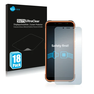 Parte frontale di una confezione del prodotto con il logo del marchio Savvies. Accanto è raffigurato il dispositivo Ulefone Po
