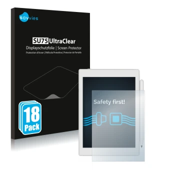 Parte frontale di una confezione del prodotto con il logo del marchio Savvies. Accanto è raffigurato il dispositivo Boox Nova 