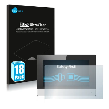 Parte frontale di una confezione del prodotto con il logo del marchio Savvies. Accanto è raffigurato il dispositivo Hikvision 