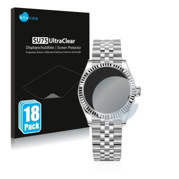 Parte frontale di una confezione del prodotto con il logo del marchio Savvies. Accanto è raffigurato il dispositivo Rolex Date