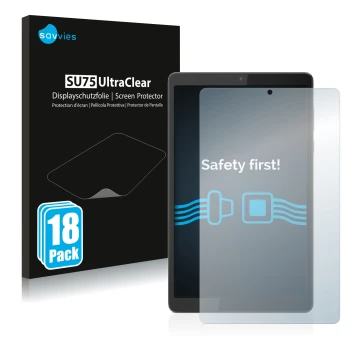 Parte frontale di una confezione del prodotto con il logo del marchio Savvies. Accanto è raffigurato il dispositivo Lenovo Tab