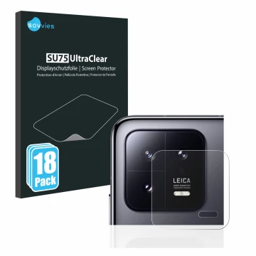 Parte frontale di una confezione del prodotto con il logo del marchio Savvies. Accanto è raffigurato il dispositivo Xiaomi 13 