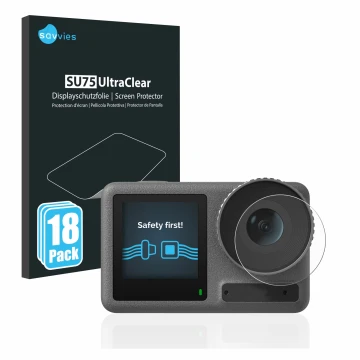 Parte frontale di una confezione del prodotto con il logo del marchio Savvies. Accanto è raffigurato il dispositivo DJI Osmo A