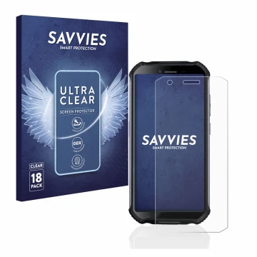 Parte frontale di una confezione del prodotto con il logo del marchio Savvies. Accanto è raffigurato il dispositivo Doogee S41