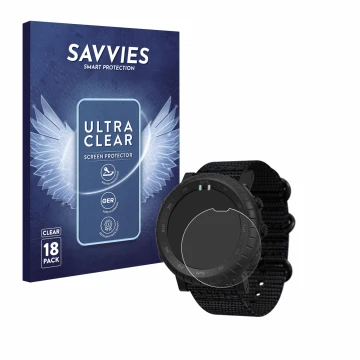 Parte frontale di una confezione del prodotto con il logo del marchio Savvies. Accanto è raffigurato il dispositivo Suunto Cor