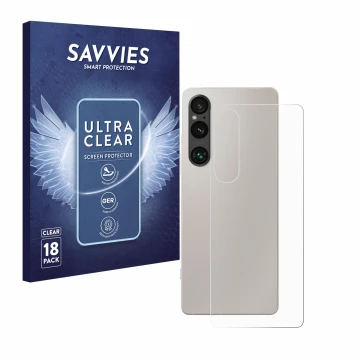 Parte frontale di una confezione del prodotto con il logo del marchio Savvies. Accanto è raffigurato il dispositivo Sony Xperi
