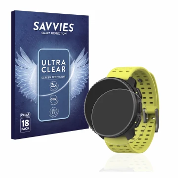 Parte frontale di una confezione del prodotto con il logo del marchio Savvies. Accanto è raffigurato il dispositivo Suunto Ver
