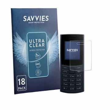 Parte frontale di una confezione del prodotto con il logo del marchio Savvies. Accanto è raffigurato il dispositivo Nokia 110 