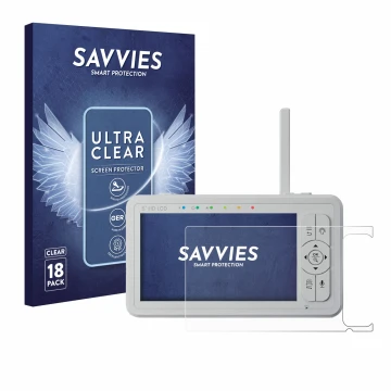 Parte frontale di una confezione del prodotto con il logo del marchio Savvies. Accanto è raffigurato il dispositivo Babysense 