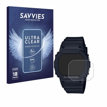 Parte frontale di una confezione del prodotto con il logo del marchio Savvies. Accanto è raffigurato il dispositivo Casio G-Sh