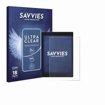 Parte frontale di una confezione del prodotto con il logo del marchio Savvies. Accanto è raffigurato il dispositivo Boox Tab M