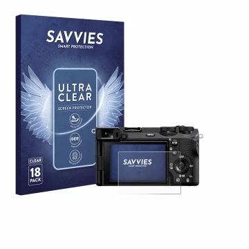 Parte frontale di una confezione del prodotto con il logo del marchio Savvies. Accanto è raffigurato il dispositivo Sony Alpha
