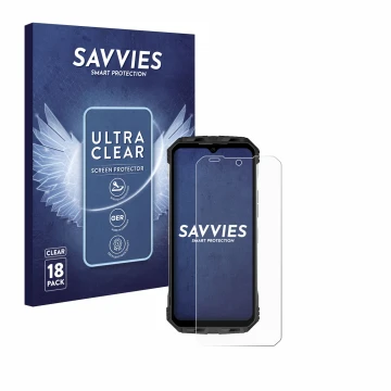 Parte frontale di una confezione del prodotto con il logo del marchio Savvies. Accanto è raffigurato il dispositivo Doogee S11