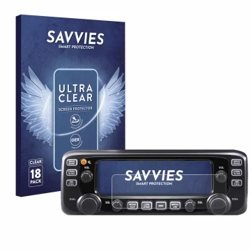 Parte frontale di una confezione del prodotto con il logo del marchio Savvies. Accanto è raffigurato il dispositivo Icom IC-27