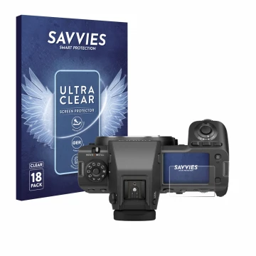 Parte frontale di una confezione del prodotto con il logo del marchio Savvies. Accanto è raffigurato il dispositivo Fujifilm G