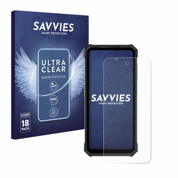 Parte frontale di una confezione del prodotto con il logo del marchio Savvies. Accanto è raffigurato il dispositivo Ulefone Ar