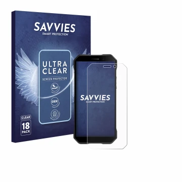 Parte frontale di una confezione del prodotto con il logo del marchio Savvies. Accanto è raffigurato il dispositivo Doogee S61