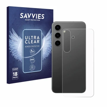 Parte frontale di una confezione del prodotto con il logo del marchio Savvies. Accanto è raffigurato il dispositivo Samsung Ga