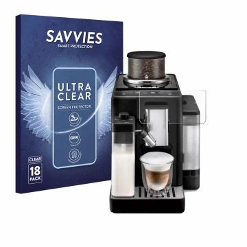 Parte frontale di una confezione del prodotto con il logo del marchio Savvies. Accanto è raffigurato il dispositivo DeLonghi R
