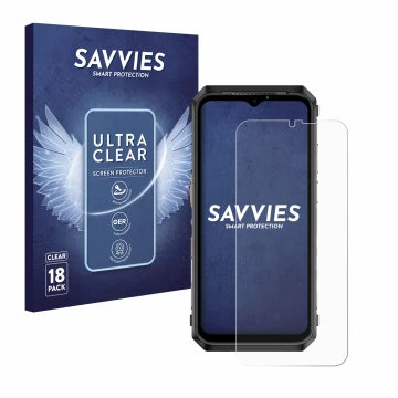 Parte frontale di una confezione del prodotto con il logo del marchio Savvies. Accanto è raffigurato il dispositivo Ulefone Po