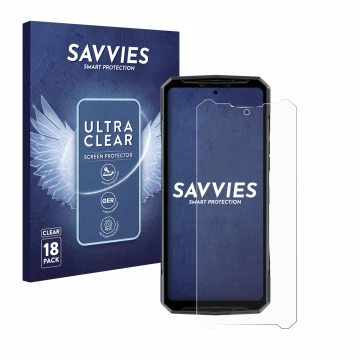Parte frontale di una confezione del prodotto con il logo del marchio Savvies. Accanto è raffigurato il dispositivo Doogee DK1